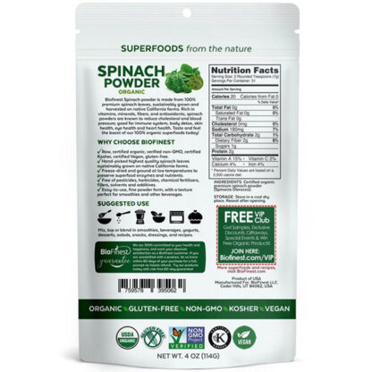 Bột rau cải bó xôi (spinach) hữu cơ BioFinest 114g