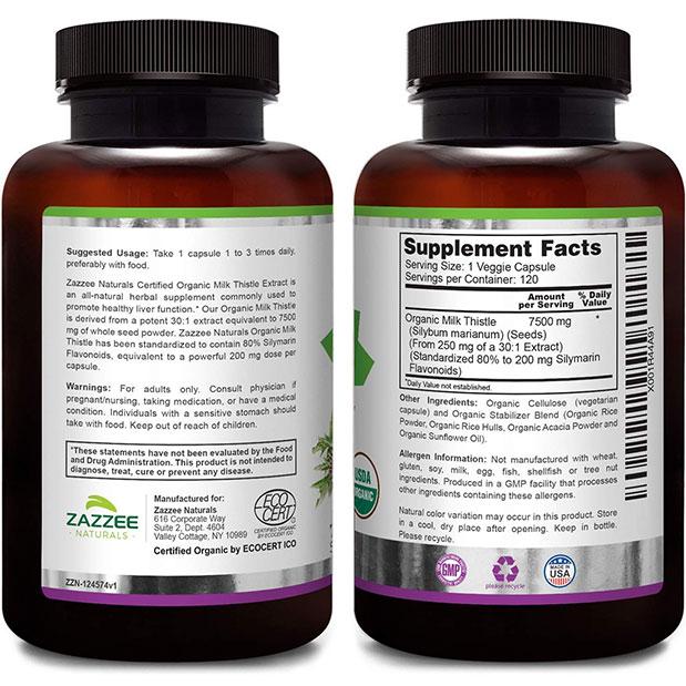 Viên thải độc gan Zazzee Naturals chiết xuất hoa kế sữa hữu cơ