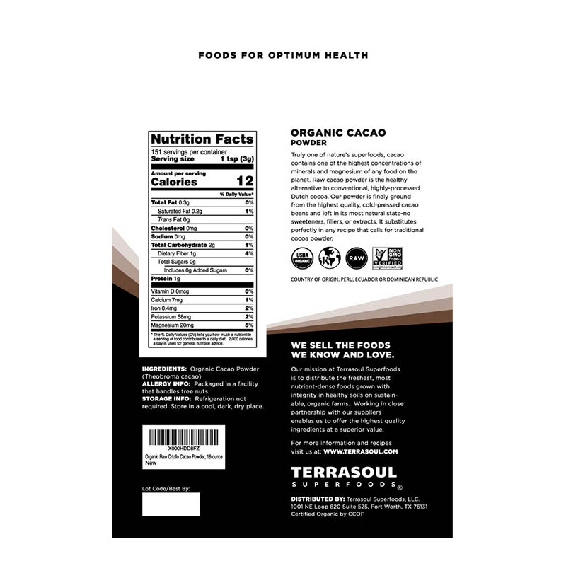 Bột Cacao tươi hữu cơ sấy lạnh Terrasoul