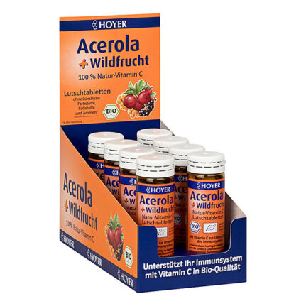 Viên ngậm vitamin C hữu cơ HOYER Acerola + Wildfrucht (60 viên)